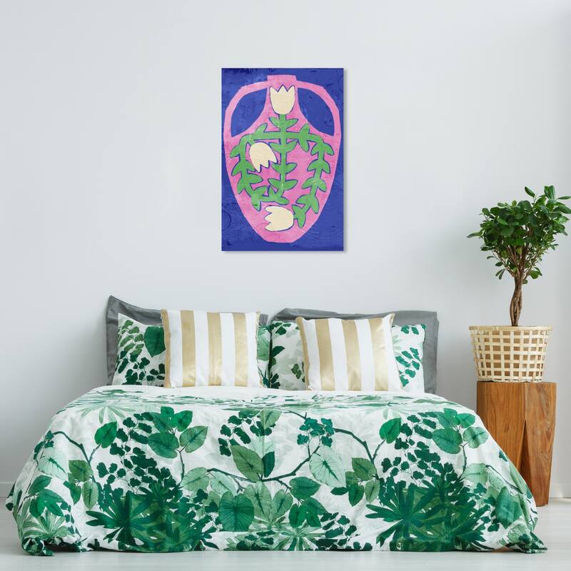 Wynwood Studio Canvas Floral and Botanical Floral Vase Blue Purple and Modern & Contemporary Wall Art Canvas Print - 36 x 24