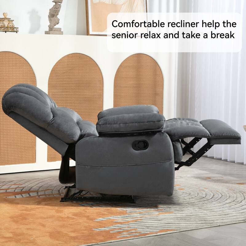 Brown Extra-Large Manual Recliner with 155° Recline and Cozy Fabric Upholstery