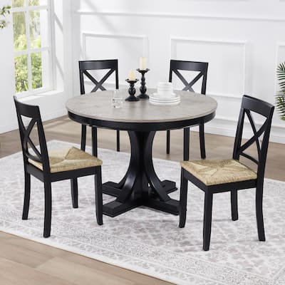 Bohemian 17" W Natural Weave Seagrass Rattan Seat Cross Back Dining Chairs