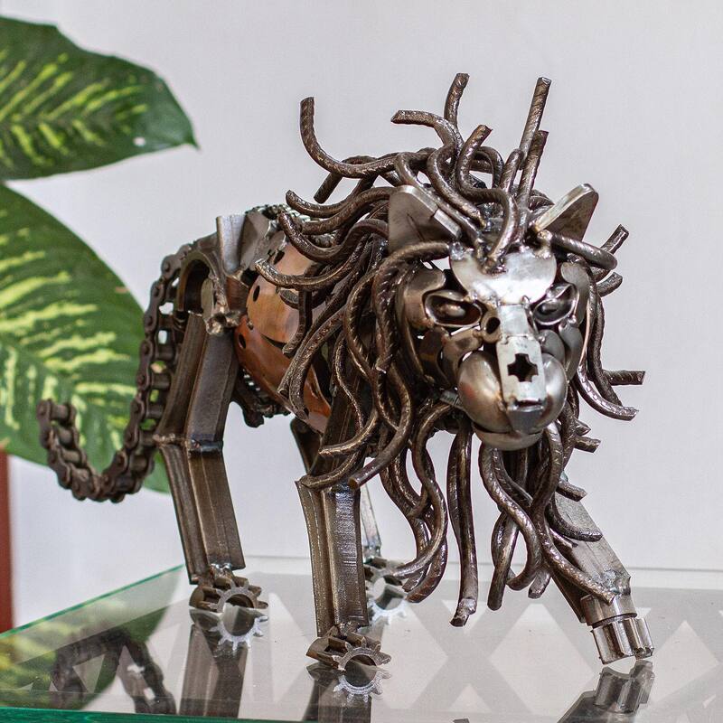 Novica Handmade Prowling Lion Recycled Auto Parts Sculpture