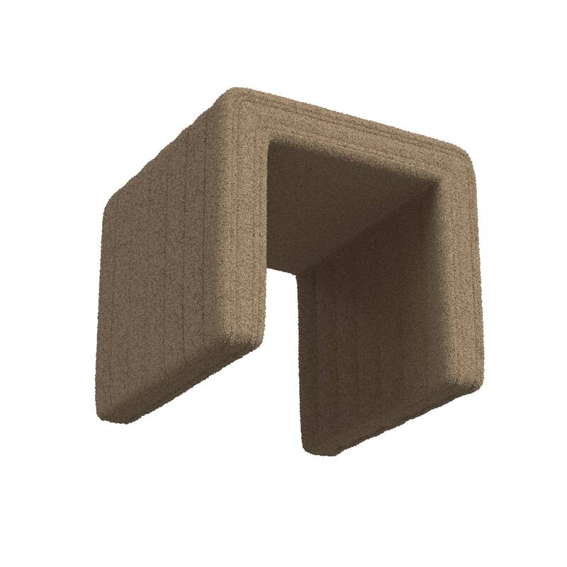 Ada Footstool Ottoman, Channel Tufted Taupe Brown Boucle, 19 Inch