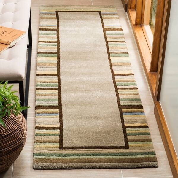slide 2 of 4, Martha Stewart by SAFAVIEH Striped Border Wool Rug - Tadpole Green - 2' 3" x 8'