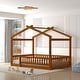 preview thumbnail 29 of 71, Kids Bed Frame, House Shape Floor Platform Bed Frame, Twin/Full Size Wood Bed with Fence for Child/Teens/Girls/Boys Walnut - Full