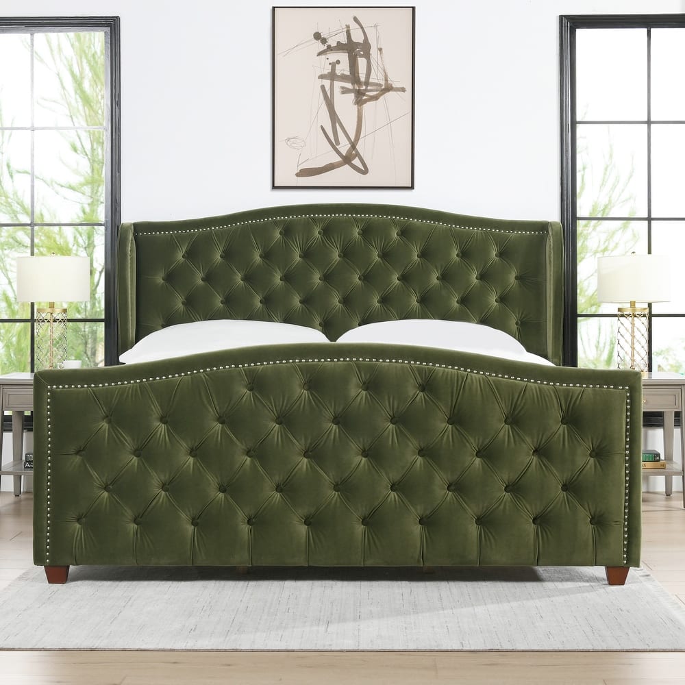 Athens Upholstered Nailhead Tufted Wingback Panel Bed