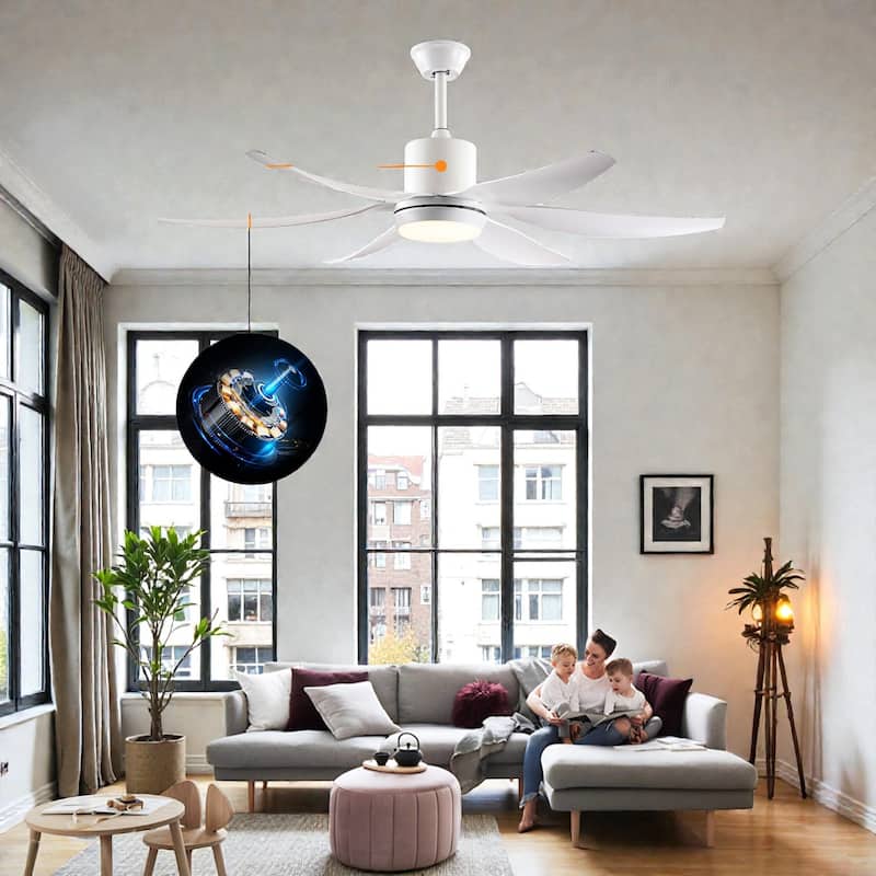 56 Inch Ceiling Fan with Light, 6 ABS Blades, 3-Color 18W LED, Reversible DC Motor, 6 Speeds, Remote, Indoor Outdoor