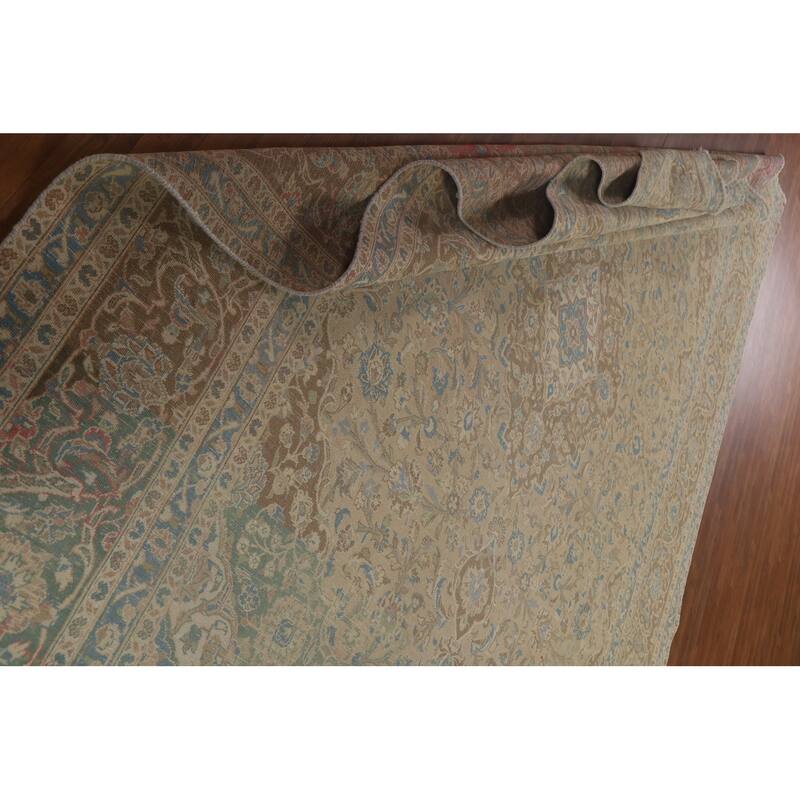 Muted Distressed Kashan Persian Antique Rug Hand-knotted Wool Carpet - 9'3" x 13'4"