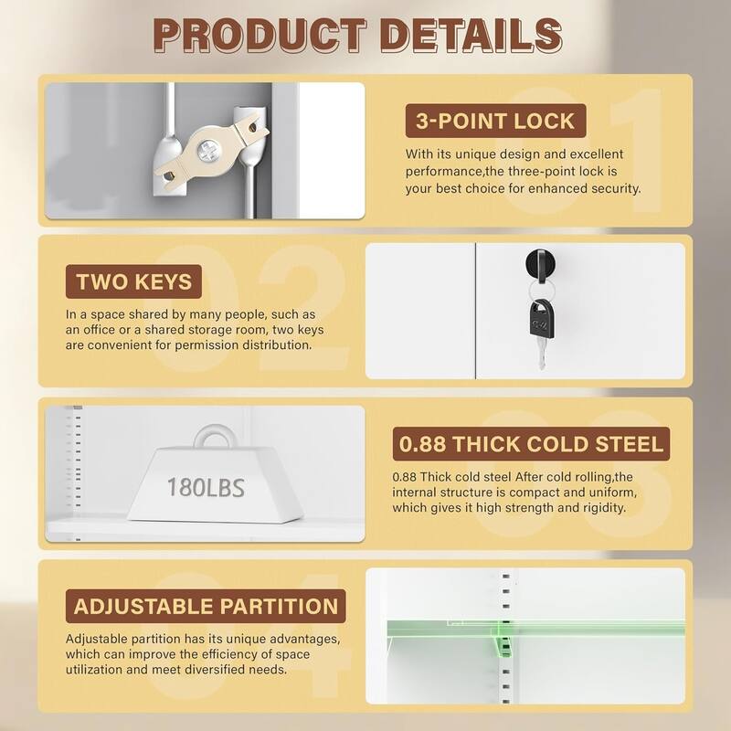 73" Rolling Garage Storage Cabinet with Locking Doors and Adjustable Shelves for Garage, Home Office, School