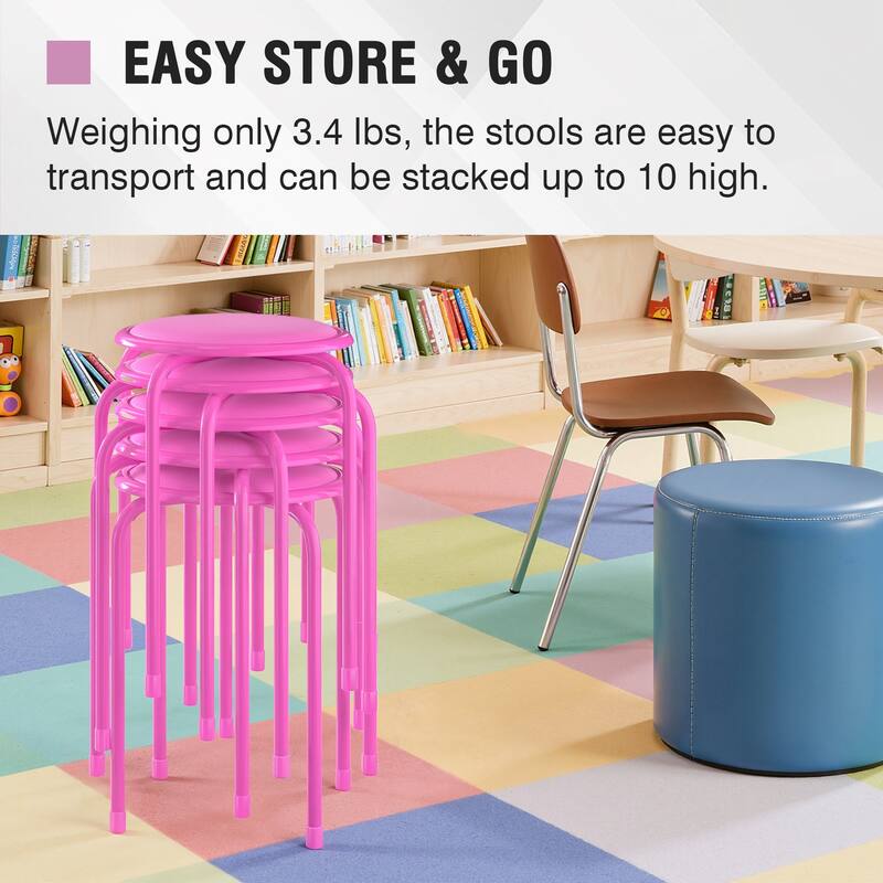 VECELO 6-Pack Stacking Stools for Living Room Backless Round Stools Set Indoor Outdoor Use with Metal Frame & Non-Slip Feet