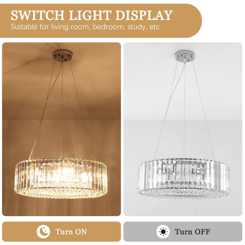 6-Light Metal Hanging Pendant Design Linear Crystal Chandelier Lighting for Dining Room Kitchen Island