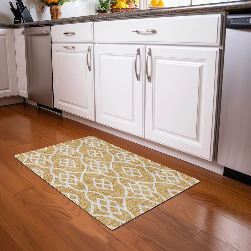 Premium Washable Super Soft Transitional Scroll Mayfield Rug - Gold - 1'8" x 2'6"