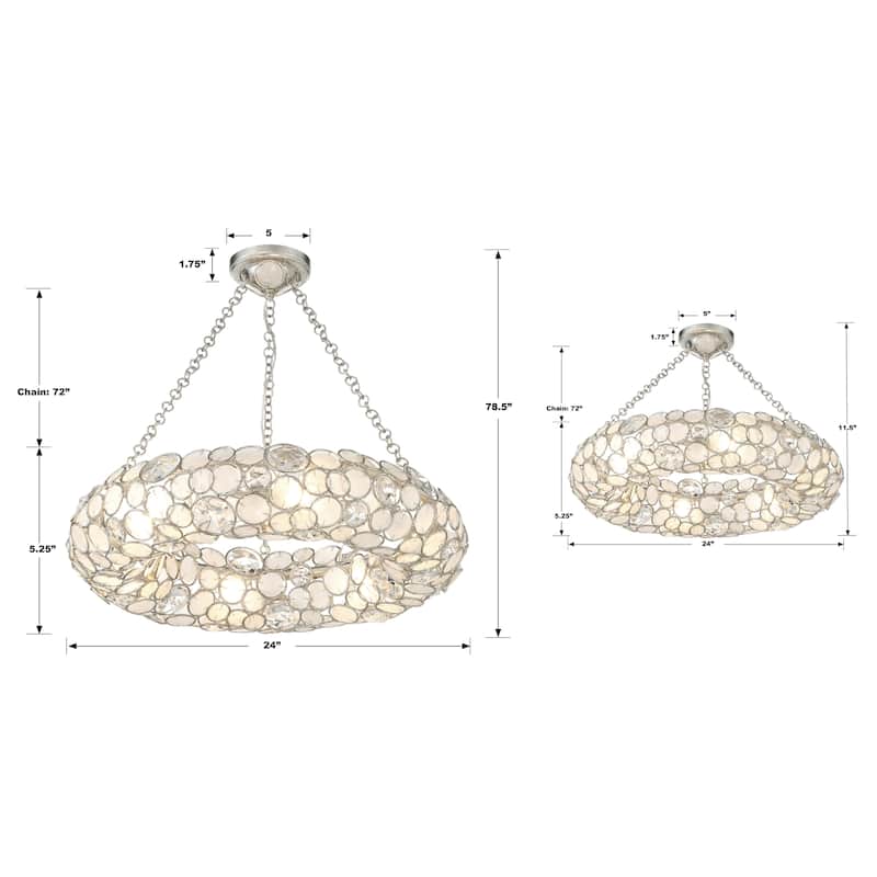 Palla 6 Light Antique Silver Chandelier - 24"W x 5.25"H x 24"D