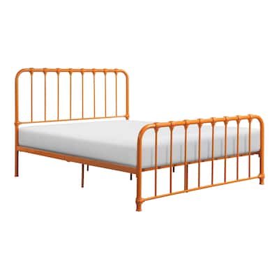 Ethan Full Size Metal Bed, Orange Spindle Design, Heavy Duty Slat Support