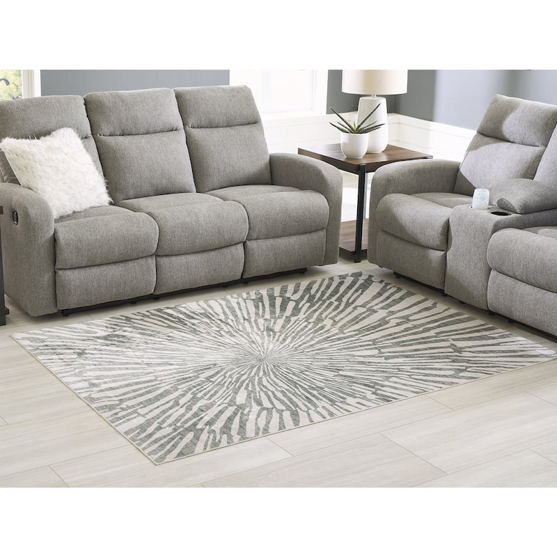 Signature Design by Ashley Verland Gray/White Washable Area Rug - 60" W x  83" D x  0.1" H