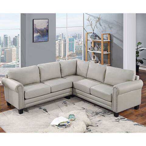 Mid-Century Sectional Corner Sofa, L-shape Couch with Scroll Arms