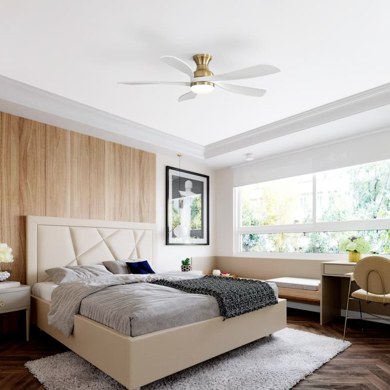 42“/52"/60"/48" Noiseless Walnut Wood Ceiling Fan with Remote Control, Integrated Light Optional