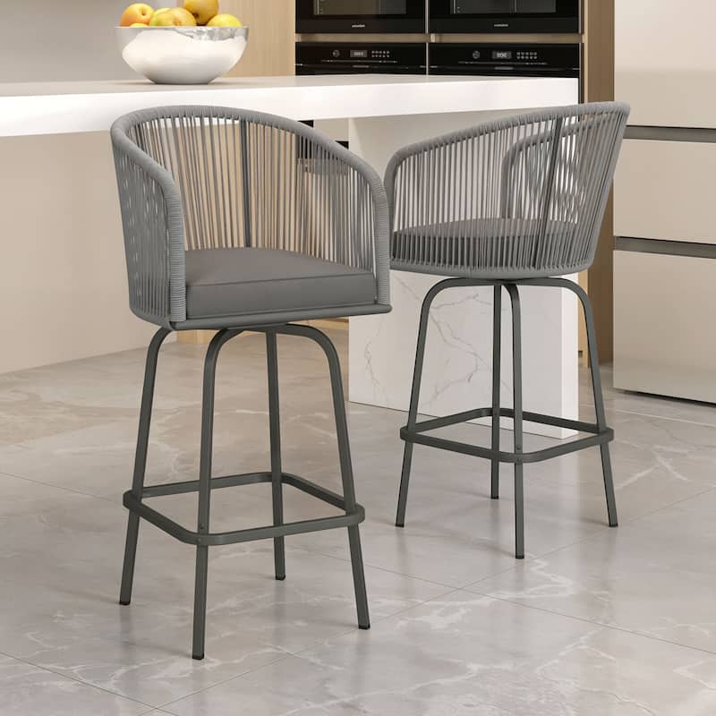 44.2" Patio Woven Swivel Bar Stools Set of 4 Bar Chair - 21.7"L x 19.7"W x 44.1"H