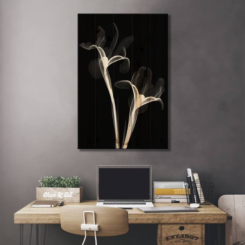Two Irises II Print On Wood by Hong Pham - Multi-Color
