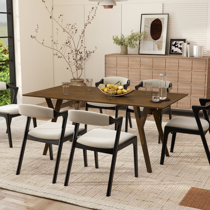 Roundhill Furniture Lavin Modern 7-Piece Dining Set, Walnut Finished Dining Table with 6 Chairs