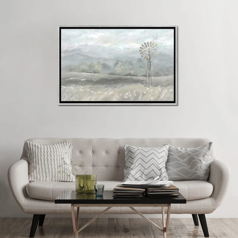 iCanvas "Country Meadow Windmill Landscape Neutral" by Cynthia Coulter Framed