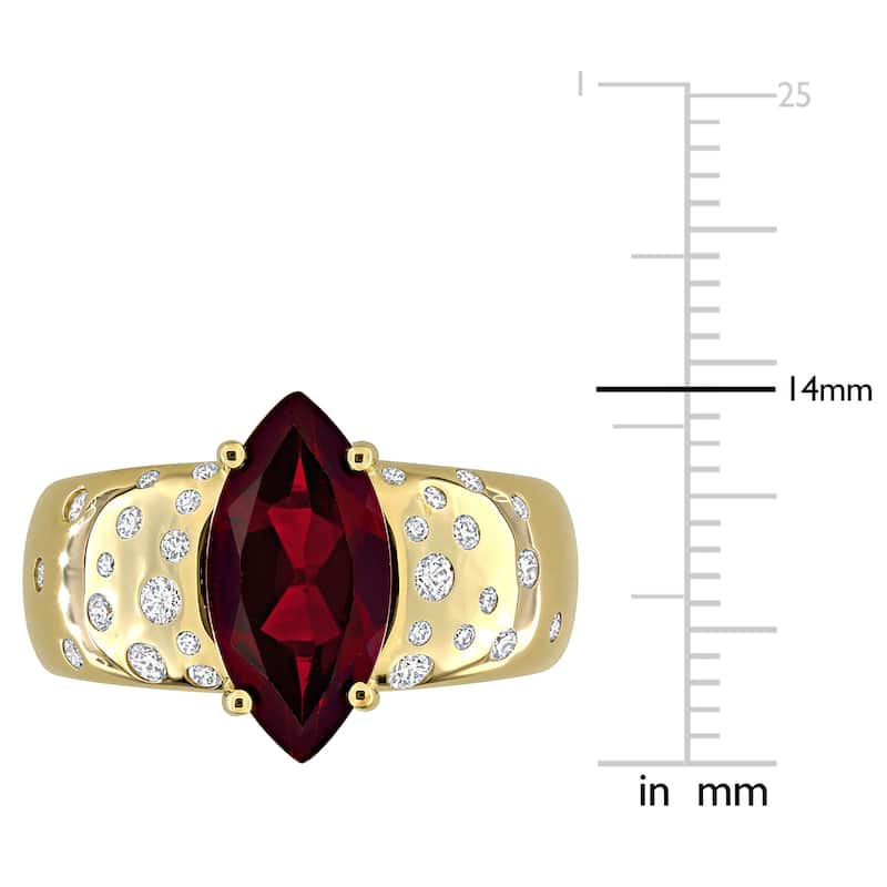 Miadora 2 7/8ct TGW Garnet 1/3ct TDW Diamond Cocktail Ring 14k Yellow Gold