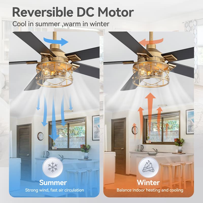 52-inch Reversible 5-Blade Caged Ceiling Fan with Remote and Light Kit