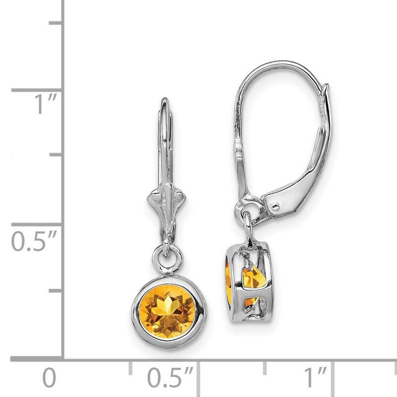 Curata 925 Sterling Silver Bezel 6mm Round Citrine Leverback Earrings 26x7mm