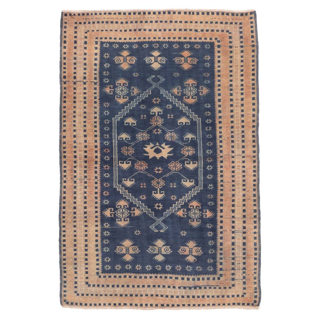 ECARPETGALLERY Hand-knotted Melis Vintage Navy Wool Rug - 3'8 x 5'5