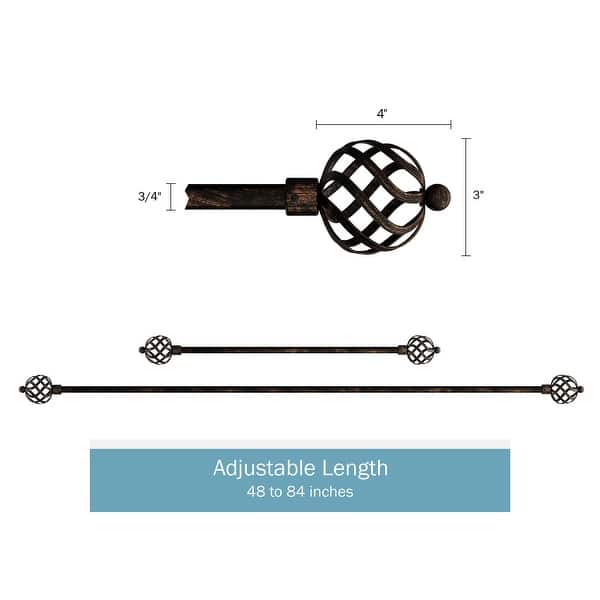 3/4 Inch Decorative Twisted Sphere Finial Curtain Rod by Lavish Home - 48-84"