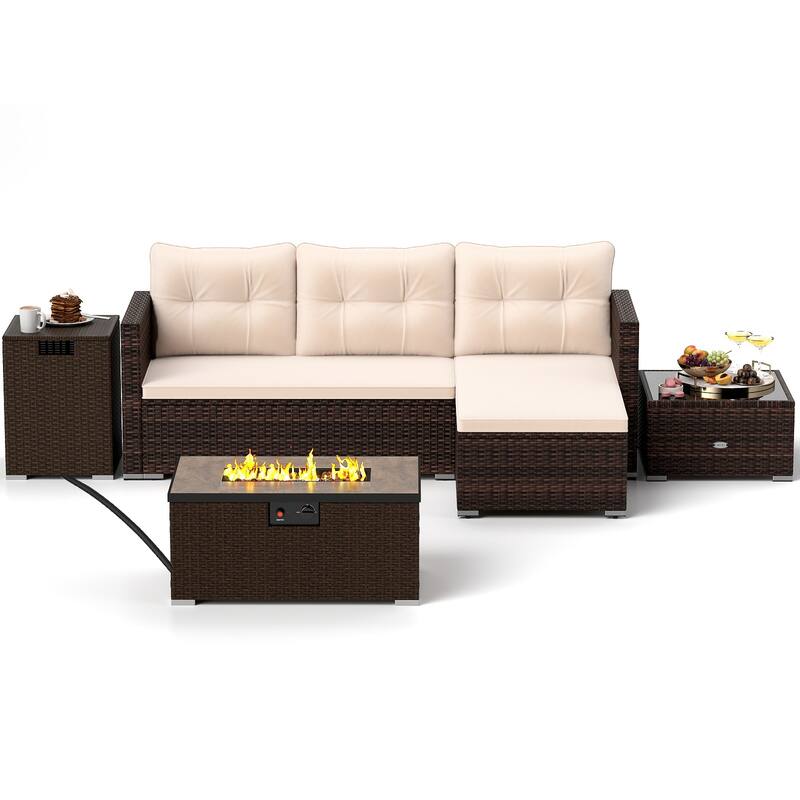 Gymax 4 PCS Outdoor Furniture Set w/ 32'' Fire Pit Table & Propane