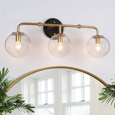 Malryn Black Gold 3-Light Bathroom Vanity Light Glass Wall Sconce - 24.5'' L x 7" W x 10'' H