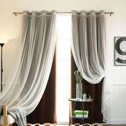Aurora Home Mix and Match Blackout Tulle Lace Sheer 4 piece Curtain Panel Set