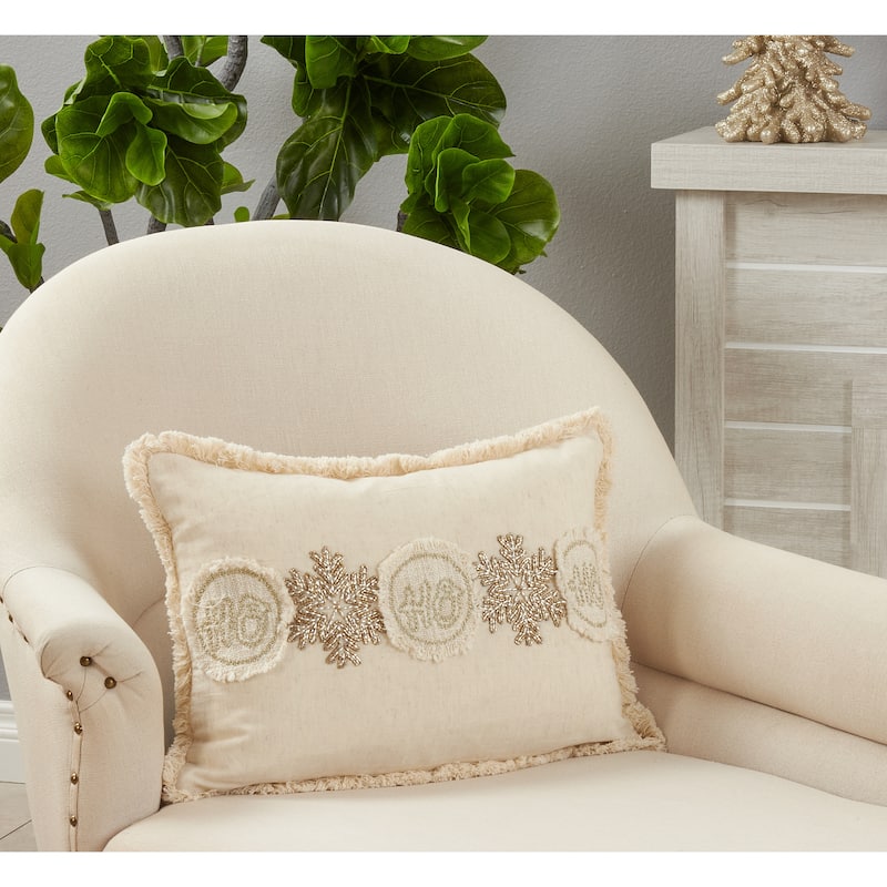 Embroidered Pillow With Ho Ho Ho Snowflake Design