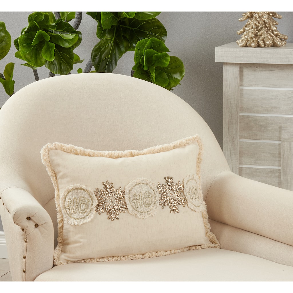 Embroidered Pillow With Ho Ho Ho Snowflake Design