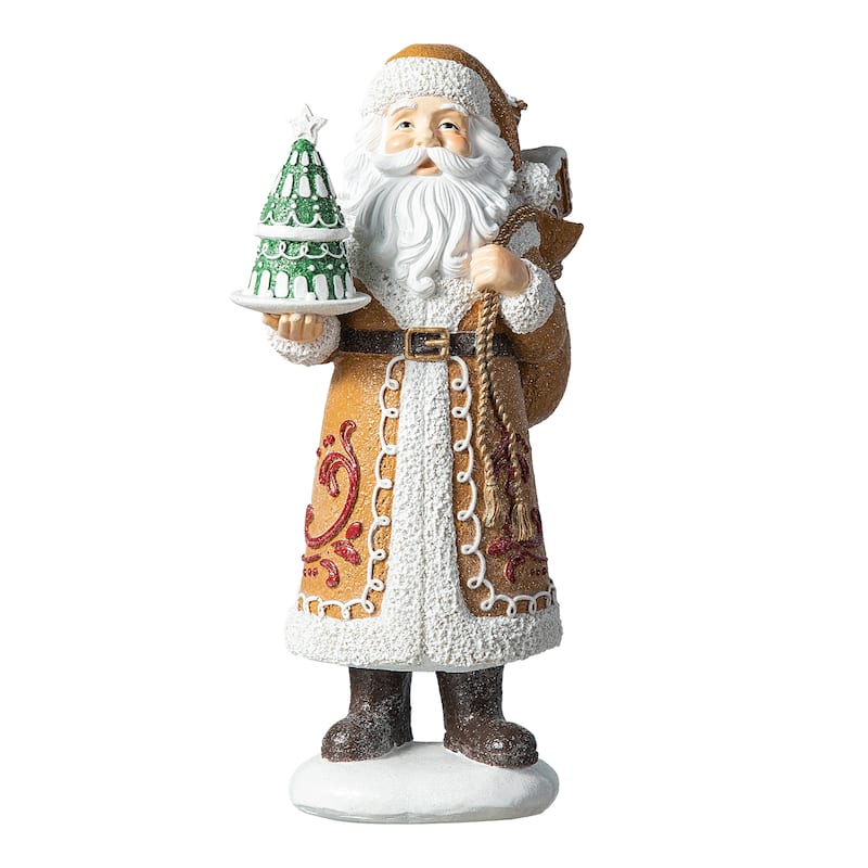 Glitzhome 11.5"H Resin Christmas Gingerbread Santa Table Decor Holiday Ornaments