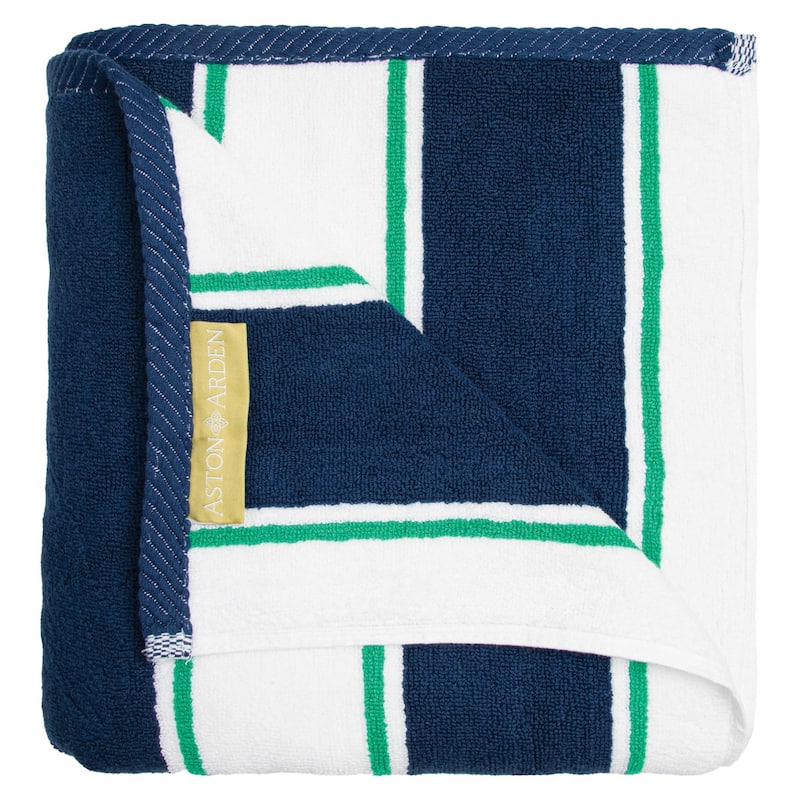 Aston & Arden Oversized Pinstriped Resort Beach Towel - 35x70 - Navy/Green