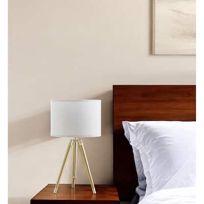 Gold Metal Adjustable Height Tripod Table Lamp With White Drum Shade - 14