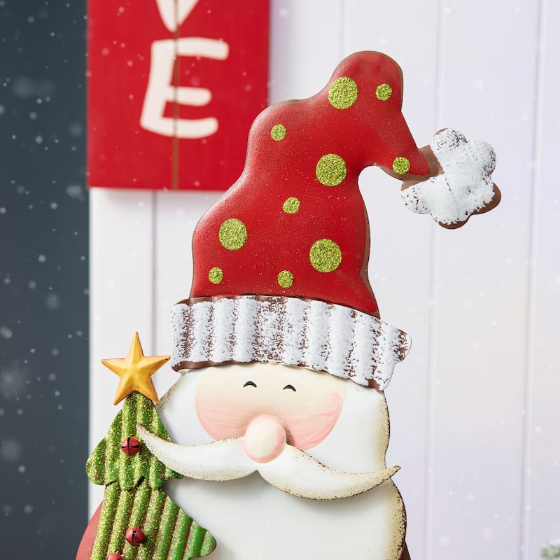 Glitzhome Set of 2 36"H Christmas Metal Snowman Santa or Dancing Elf Yard Stake Standing Hanging Decor