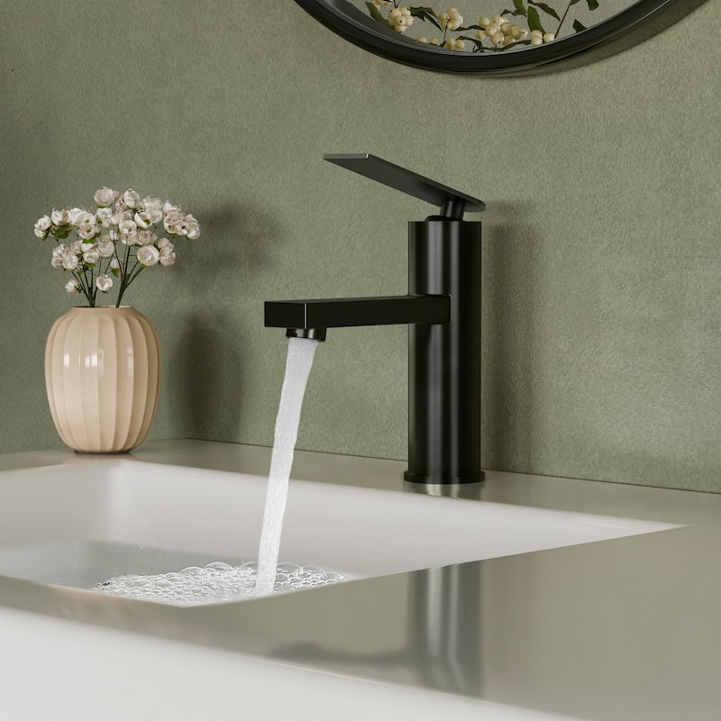 Single Lever Handle Bathroom Sink Faucet Single Hole Basin Faucet - Matte Black
