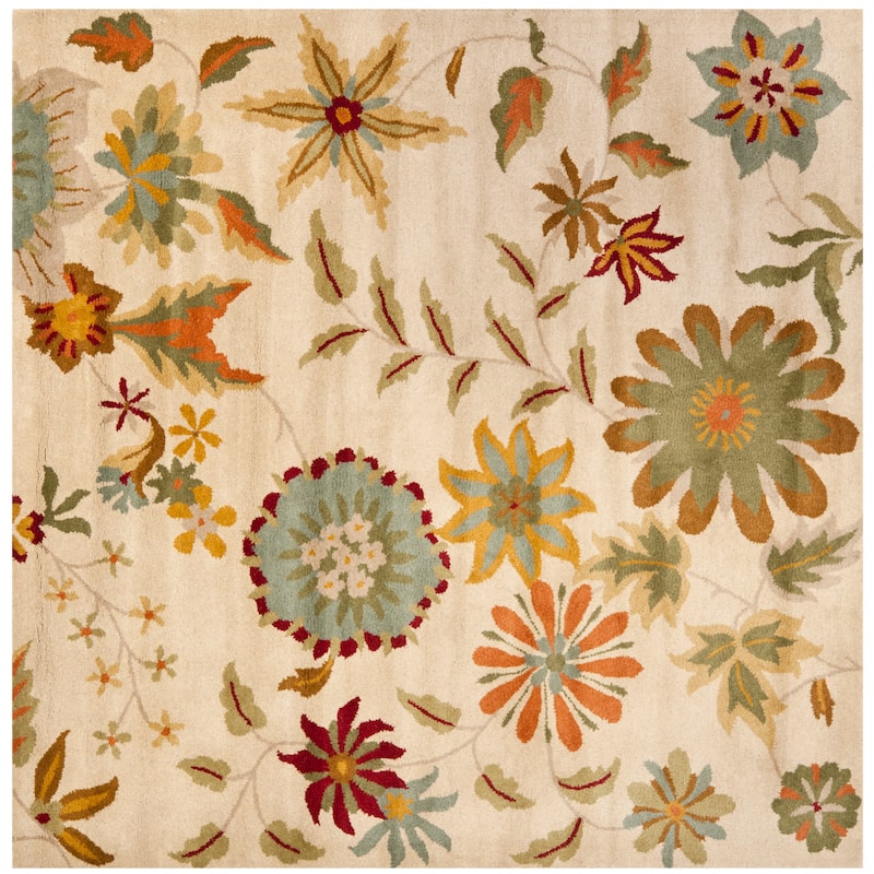 SAFAVIEH Handmade Soho Brittny New Zealand Wool Rug - 6' Square - Ivory/Sage