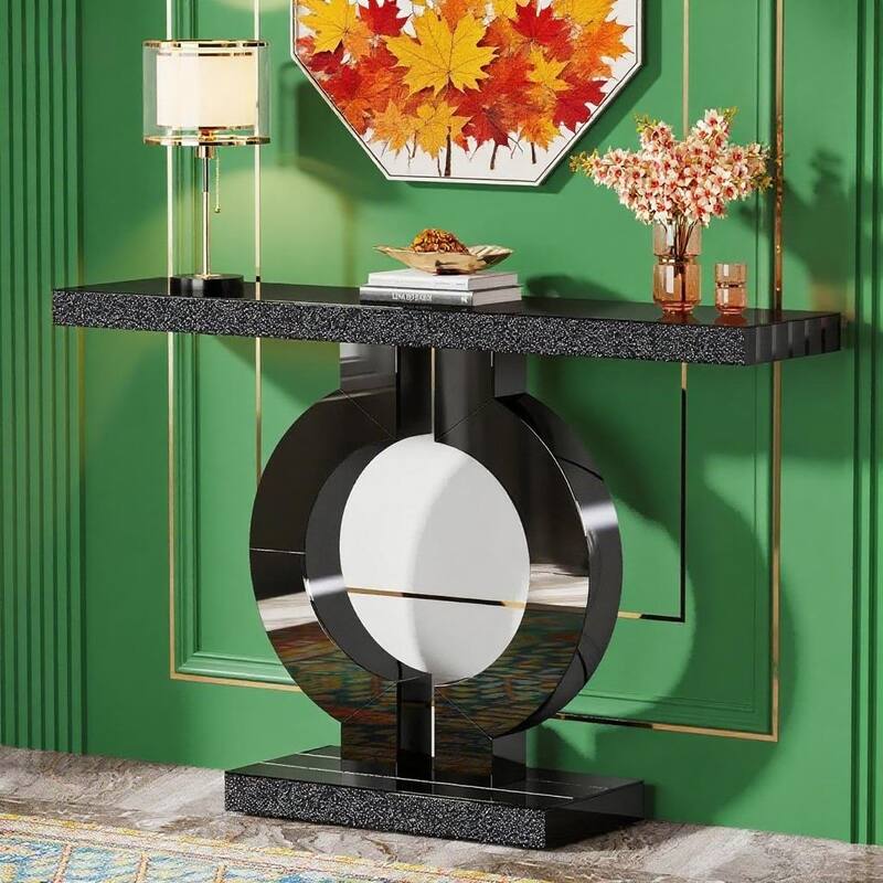 Acrylic and Glass Console Table with O-Shaped Base Design - 43.11"W x 11.61"D x 31.89"H