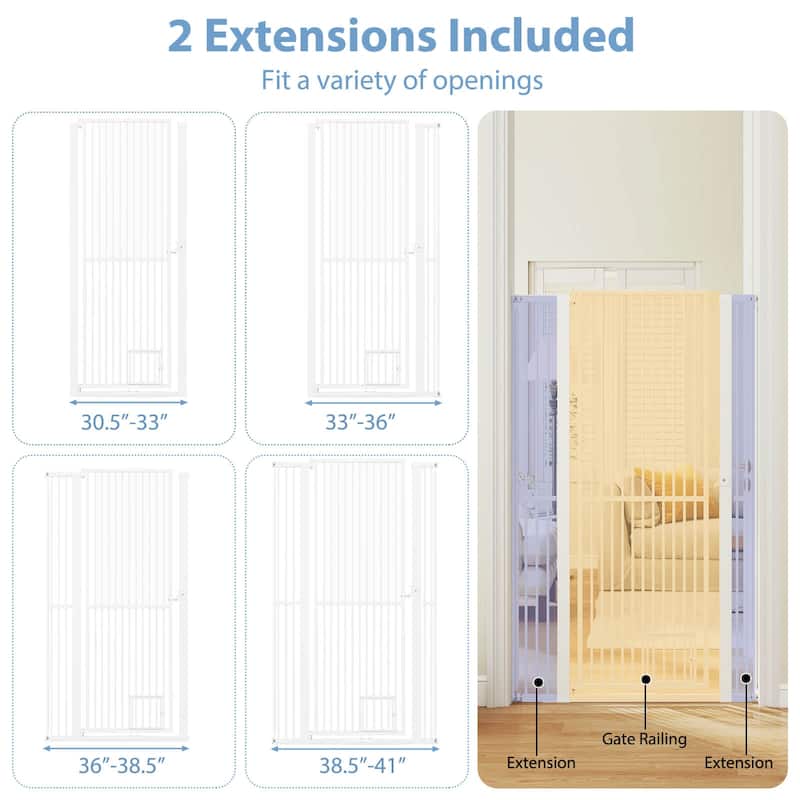 Costway 59"/67.5" Extra Tall Pet Gate with 30.5”-41” Width & 2 - White