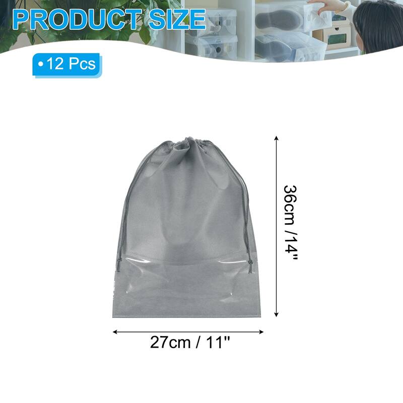 12Pcs Drawstring Shoe Bag 14x11" Travel Shoe Bags Shoe Organizer Pouch - Grey - 14x11"