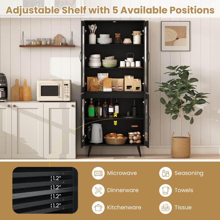 Engineered Wood and Metal Pantry Cabinet with Adjustable Shelves - 31.5" x 16" x 70.5"