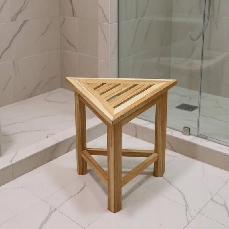 Hotel White Teak 18" Triangle Corner Shower Bench or Shelf