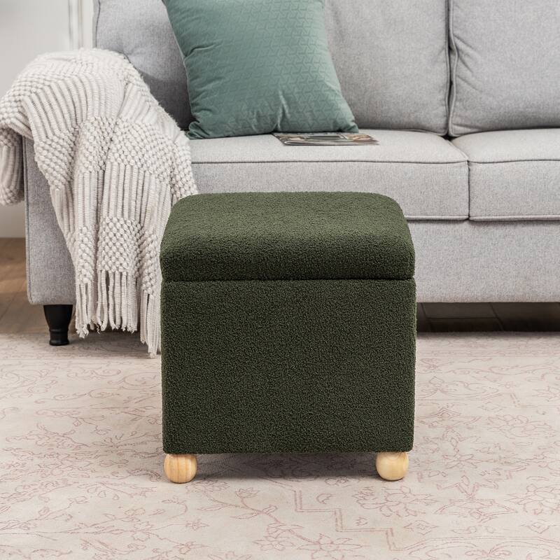 Adeco Floral Printed Linen Cube Storage Ottoman Footrest Footstool