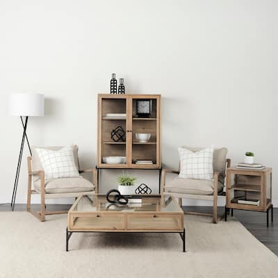 Brayden Light Brown Wood w/ Beige Fabric Seat Accent Chair