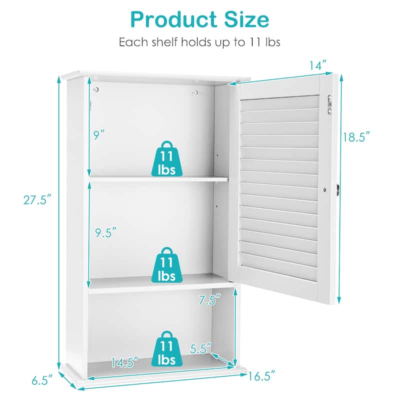 Wooden Bathroom Cabinet Wall Mounted Cabinet with Adjustable Shelf