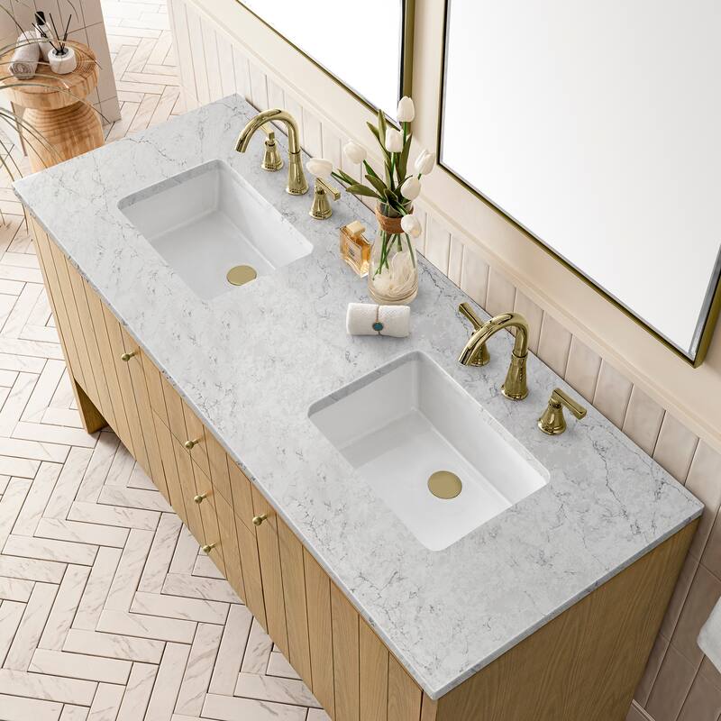 James Martin Vanities Hudson 60" Double Vanity, Light Natural Oak - Eternal Jasmine Pearl Quartz