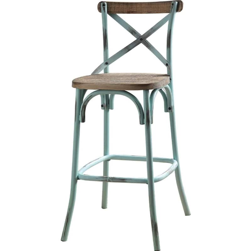 20.5" High Metal Frame Kitchen Bar Stool with Rustic Brown Wood Seat and Sky-Blue Legs Full Back - 43”H x 18”W x 20”D - Brown-Sky-Blue
