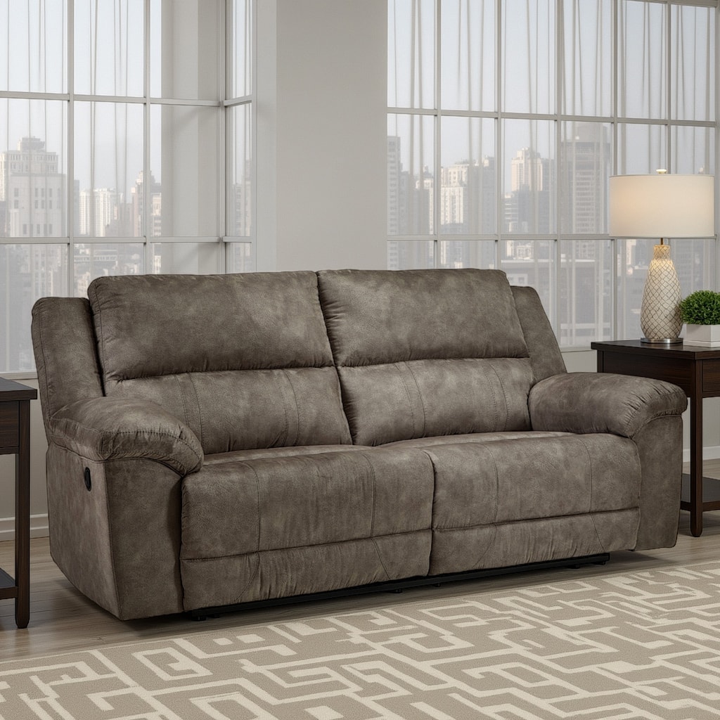 Larson Manual Reclining Oversize Sofa, Brown Faux Leather, 92 Inch